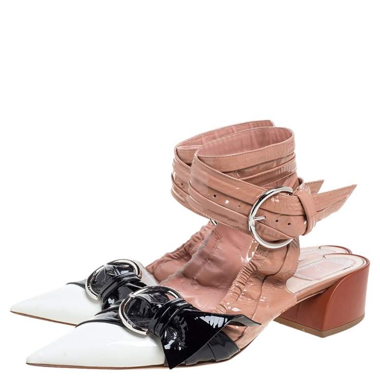 Pre Owned Dior Multicolor Patent Leather Conquest Buckle Detail Ankle Wrap Sandals Size 40.5