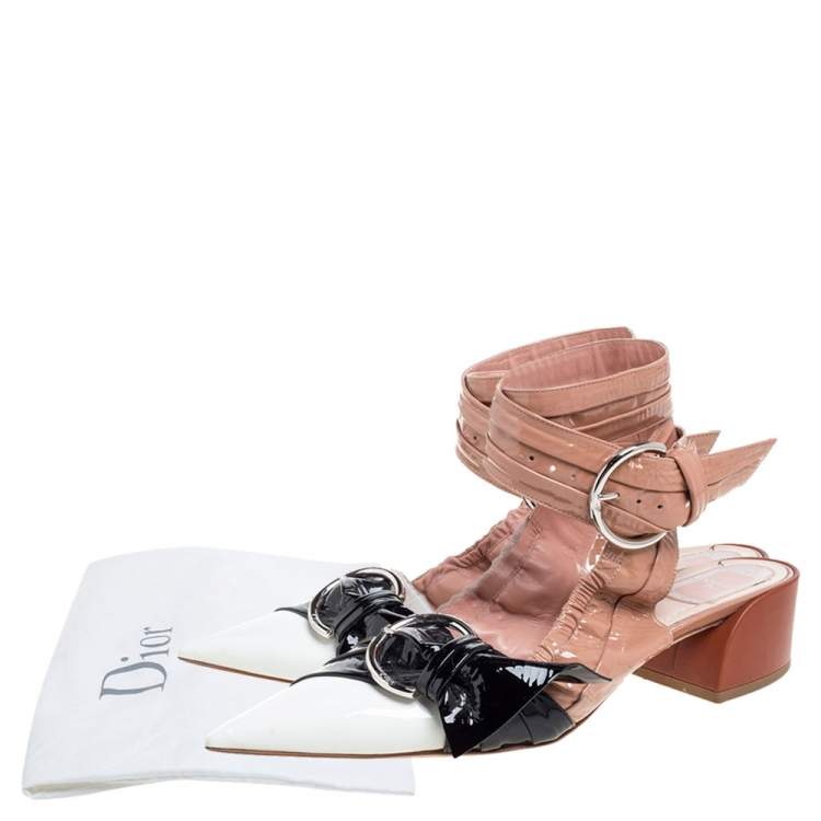 Pre Owned Dior Multicolor Patent Leather Conquest Buckle Detail Ankle Wrap Sandals Size 40.5