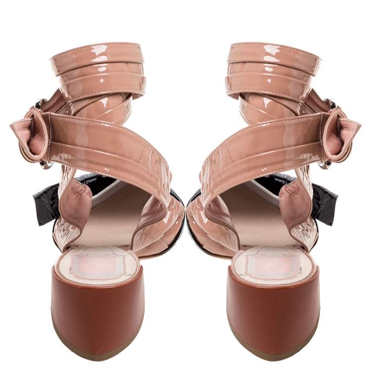 Pre Owned Dior Multicolor Patent Leather Conquest Buckle Detail Ankle Wrap Sandals Size 40.5