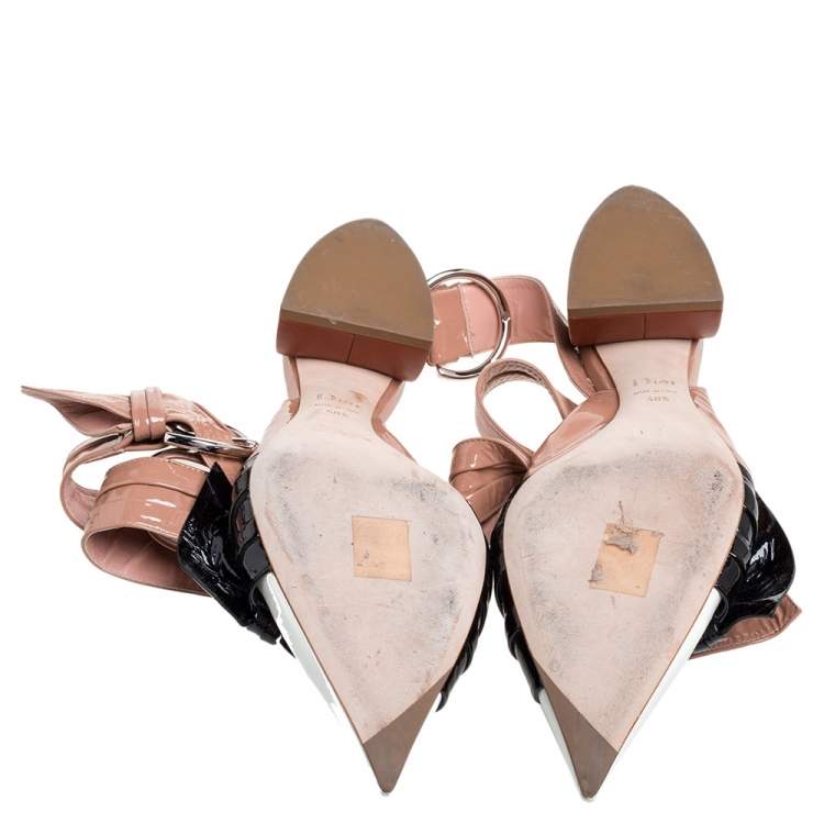 Pre Owned Dior Multicolor Patent Leather Conquest Buckle Detail Ankle Wrap Sandals Size 40.5