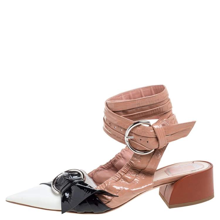 Pre Owned Dior Multicolor Patent Leather Conquest Buckle Detail Ankle Wrap Sandals Size 40.5