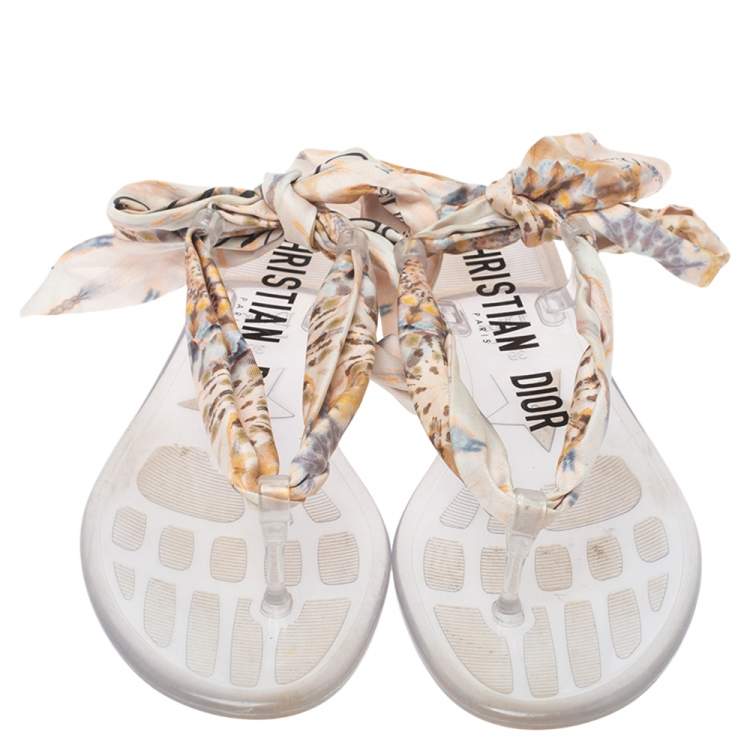 Pre Owned Dior Multicolor Fabric Kaleidoscope Thong Flat Sandals Size 39