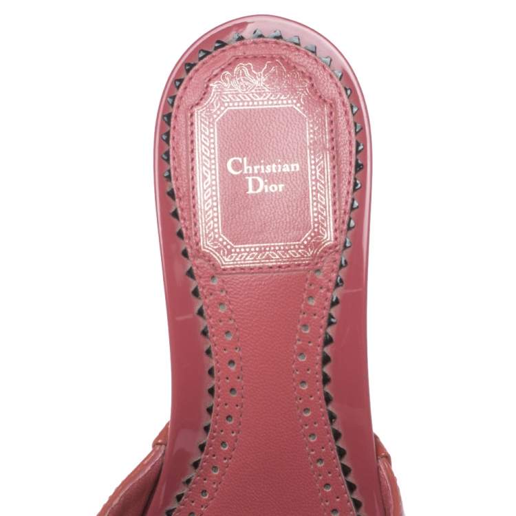 Pre Owned Dior Pink Cannage Patent Leather Bow Slide Sandals Size 38.5