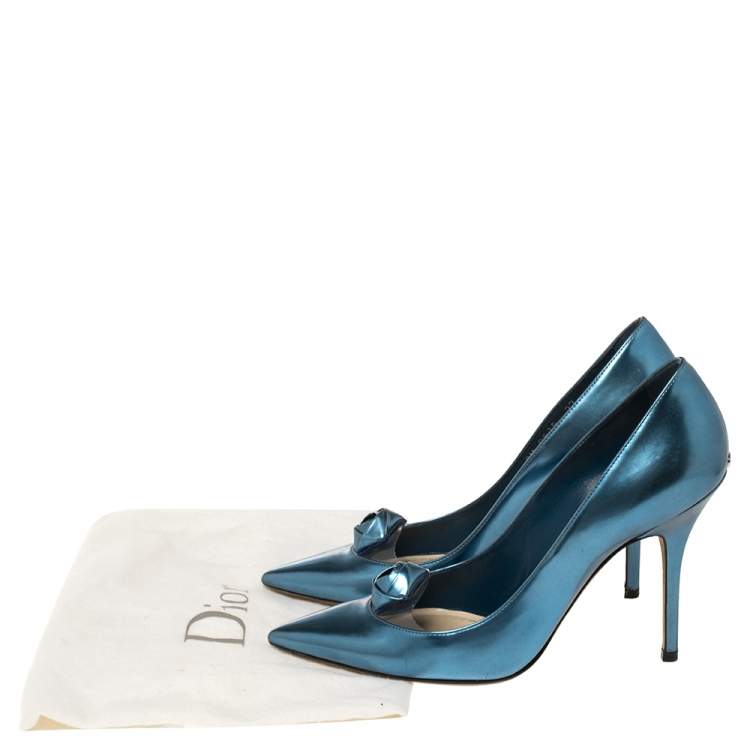 Pre Owned Dior Blue Patent Leather and PVC Rose Pointed Toe Pumps Size 37