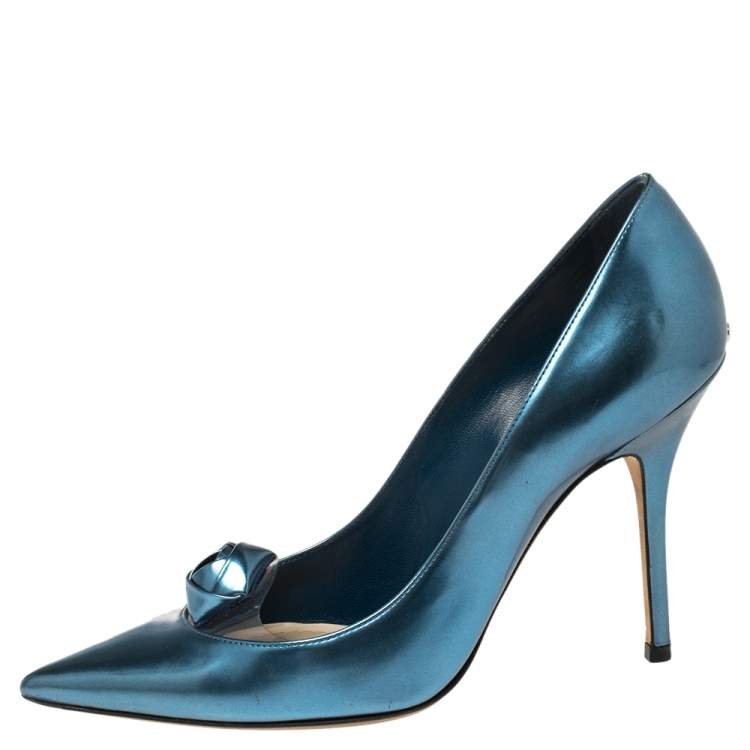 Pre Owned Dior Blue Patent Leather and PVC Rose Pointed Toe Pumps Size 37