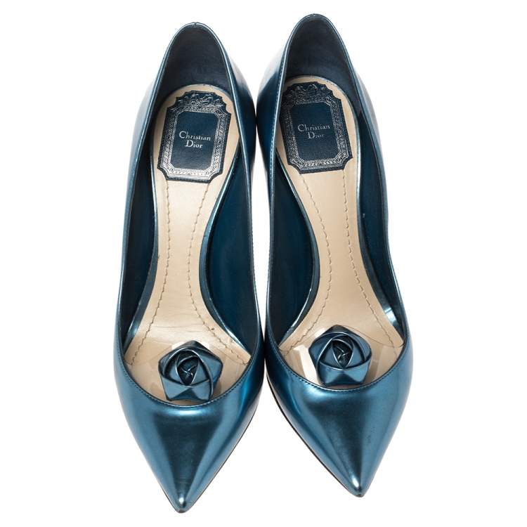 Pre Owned Dior Blue Patent Leather and PVC Rose Pointed Toe Pumps Size 37