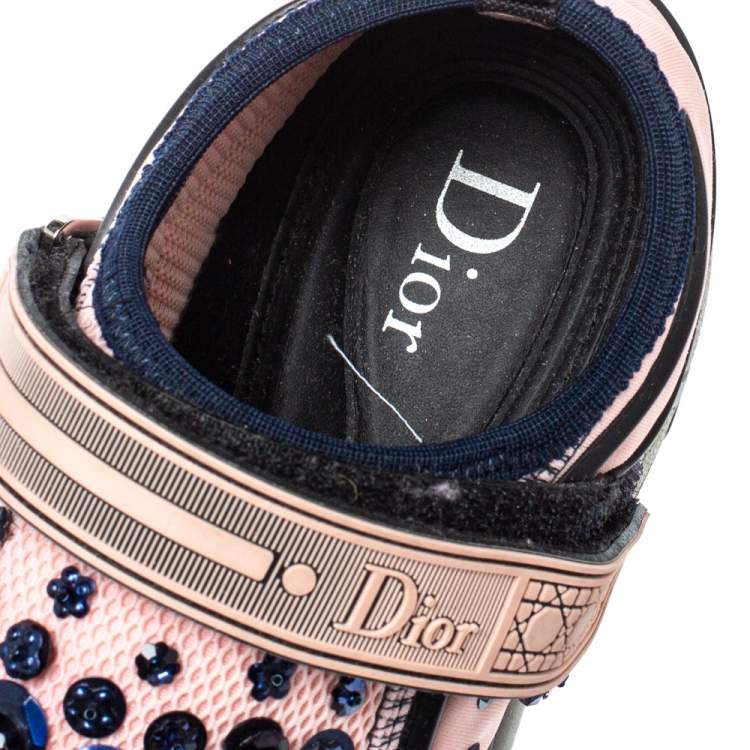 Pre Owned Dior Pink Stretch Fabric Fusion Embellished Low Top Sneakers Size 35