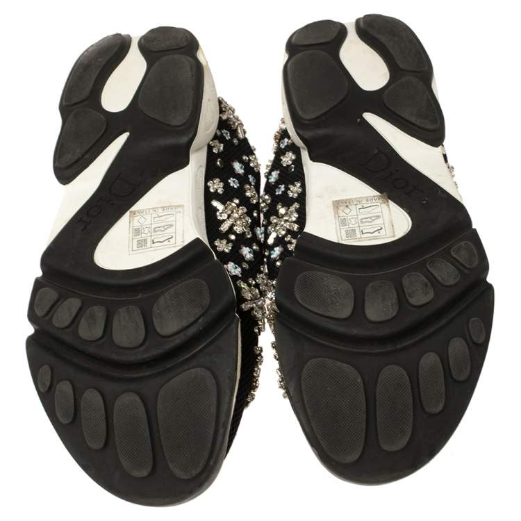 مملوكة مسبقًا Dior Black Mesh Fusion Crystal Embellished Slip On Sneakers Size 37