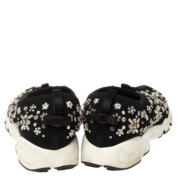 مملوكة مسبقًا Dior Black Mesh Fusion Crystal Embellished Slip On Sneakers Size 37