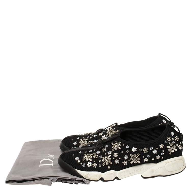 مملوكة مسبقًا Dior Black Mesh Fusion Crystal Embellished Slip On Sneakers Size 37