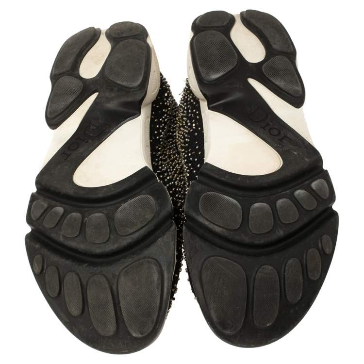 Pre Owned Dior Black Mesh Fusion Beaded Slip On Sneakers Size 37.5