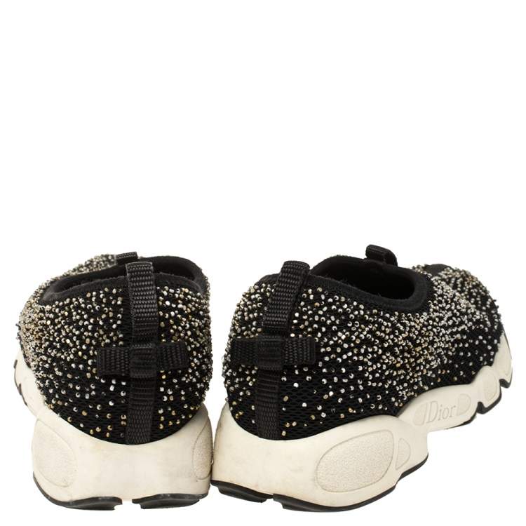 Pre Owned Dior Black Mesh Fusion Beaded Slip On Sneakers Size 37.5