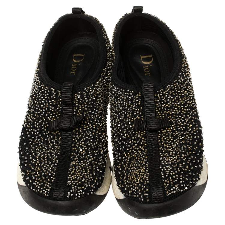 Pre Owned Dior Black Mesh Fusion Beaded Slip On Sneakers Size 37.5
