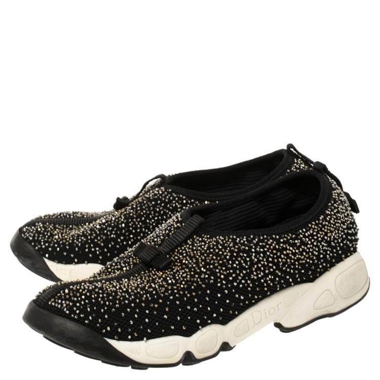 Pre Owned Dior Black Mesh Fusion Beaded Slip On Sneakers Size 37.5