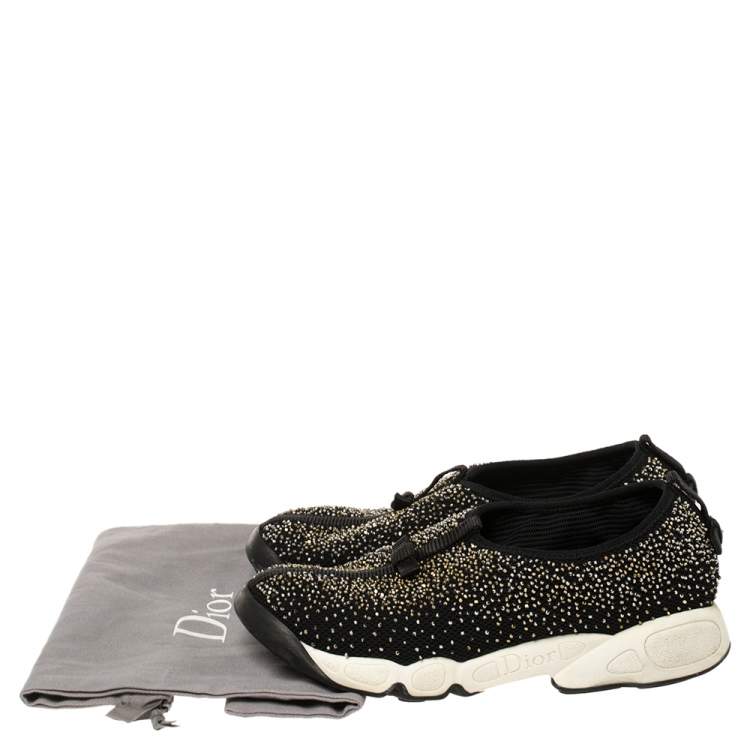 Pre Owned Dior Black Mesh Fusion Beaded Slip On Sneakers Size 37.5
