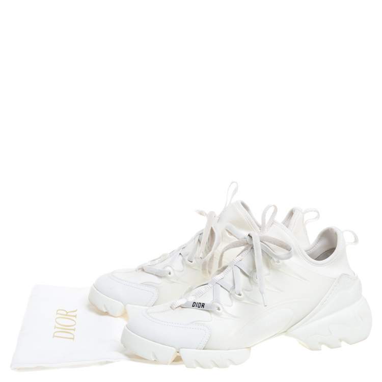 Pre Owned Dior White Elastic Fabric and Rubber D-Connect Sneakers Size 39.5