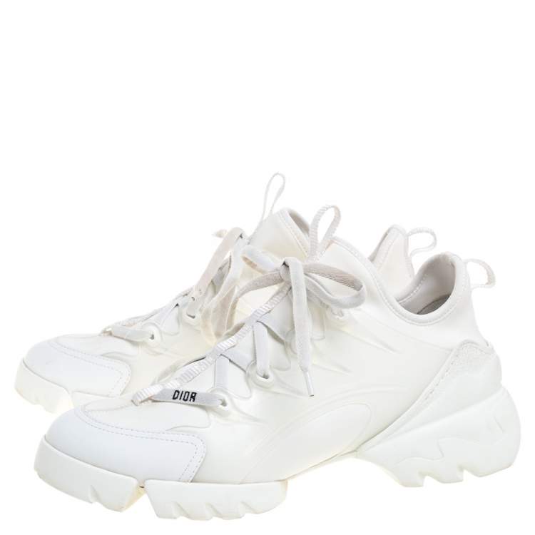 Pre Owned Dior White Elastic Fabric and Rubber D-Connect Sneakers Size 39.5