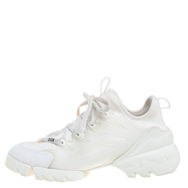 Pre Owned Dior White Elastic Fabric and Rubber D-Connect Sneakers Size 39.5