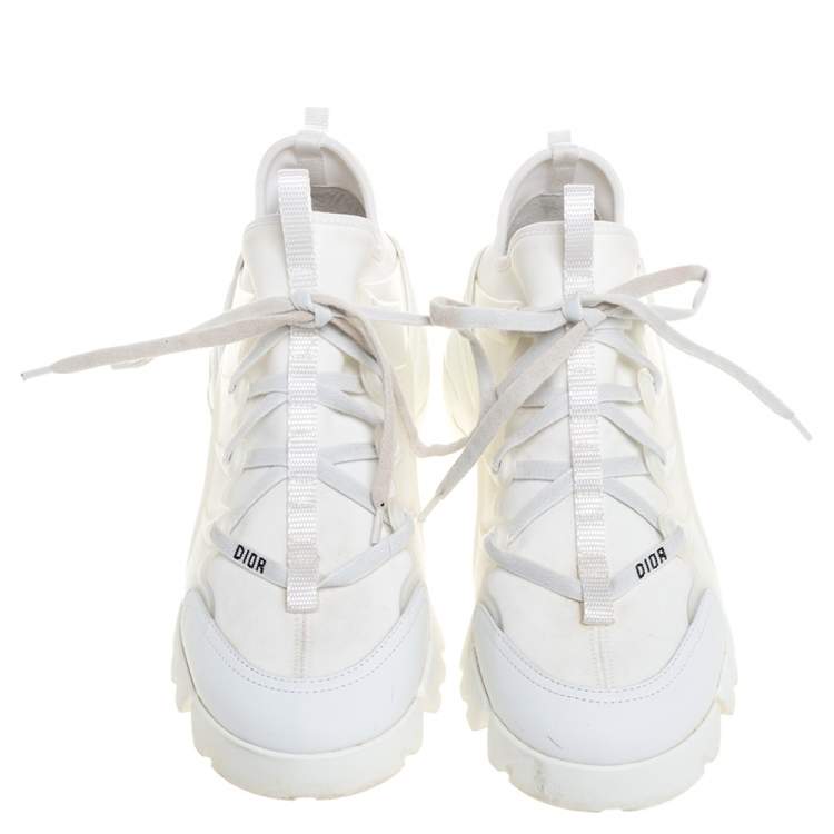 Pre Owned Dior White Elastic Fabric and Rubber D-Connect Sneakers Size 39.5