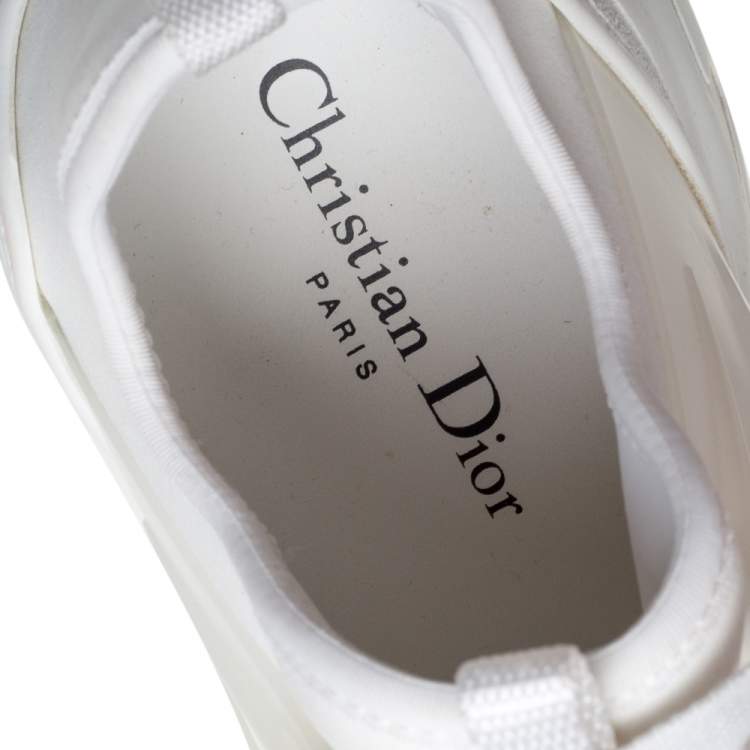 Pre Owned Dior White Elastic Fabric and Rubber D-Connect Sneakers Size 39.5