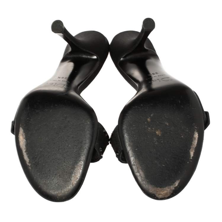 Pre Owned Dior Black Suede Crystal Embellished CD Logo Slide Sandals Size 36.5