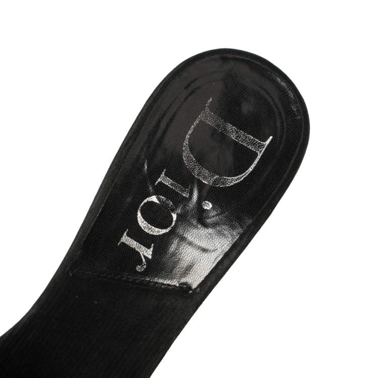 Pre Owned Dior Black Suede Crystal Embellished CD Logo Slide Sandals Size 36.5