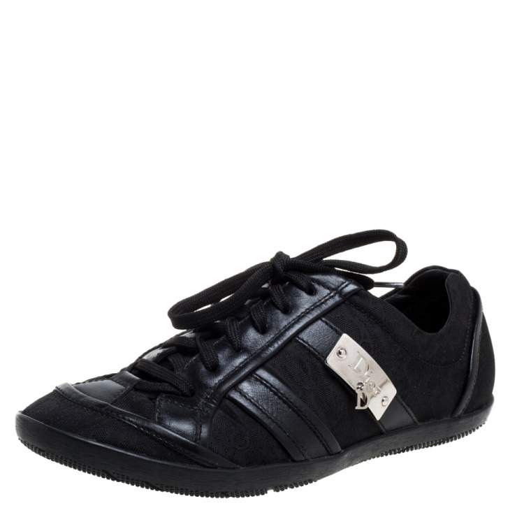 Pre Owned Dior Black Canvas And Leather Trim Low Top Sneakers Size 37