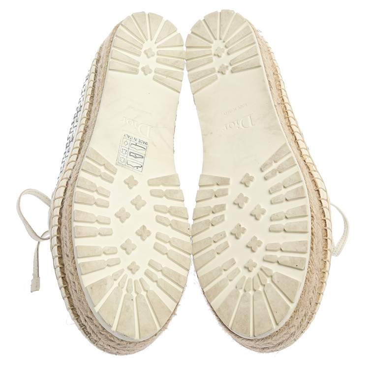 مملوكة مسبقًا Dior Metallic Silver/White Leather Espadrille Lace Up Sneakers Size 37