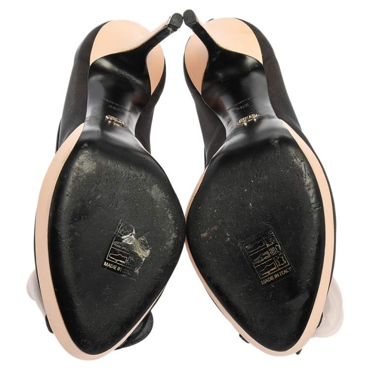 Pre Owned Dior Black/Blush Pink Mesh and Satin Chiffon Flower Peep Toe Platform Pumps Size 40.5