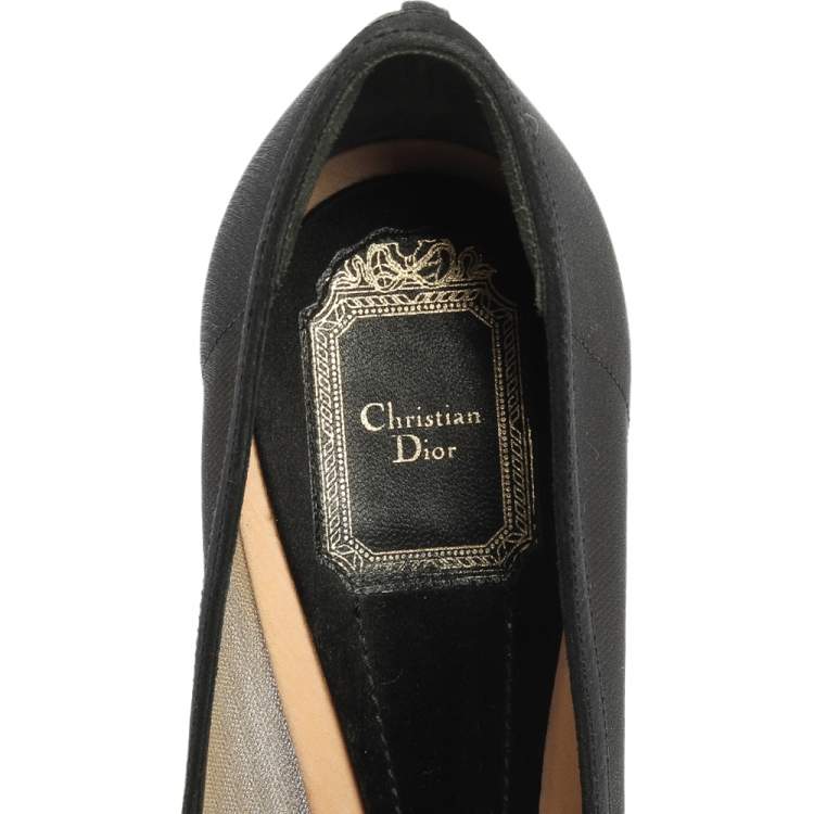 Pre Owned Dior Black/Blush Pink Mesh and Satin Chiffon Flower Peep Toe Platform Pumps Size 40.5