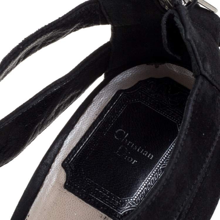 Pre Owned Dior Black Suede Caged Peep Toe Zipper Sandals Size 39