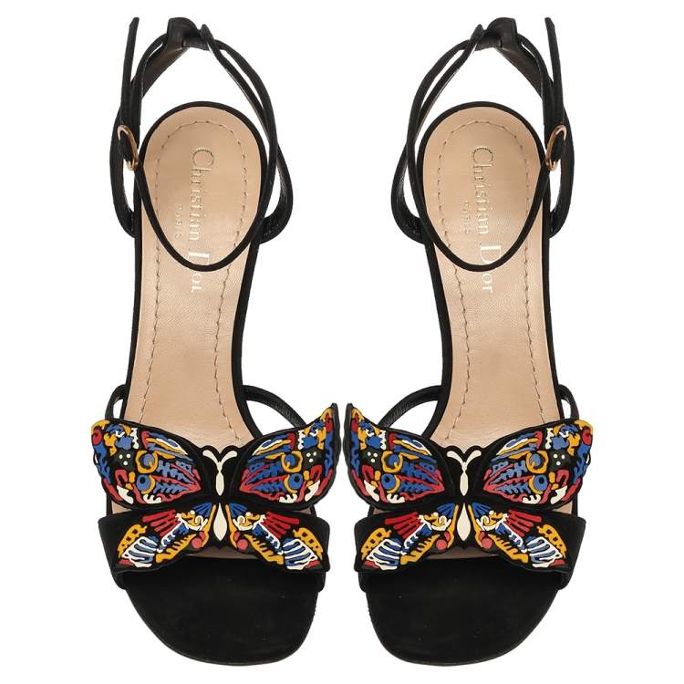 Pre Owned Dior Black Suede D-Butterfly Ankle Strap Sandals Size 38