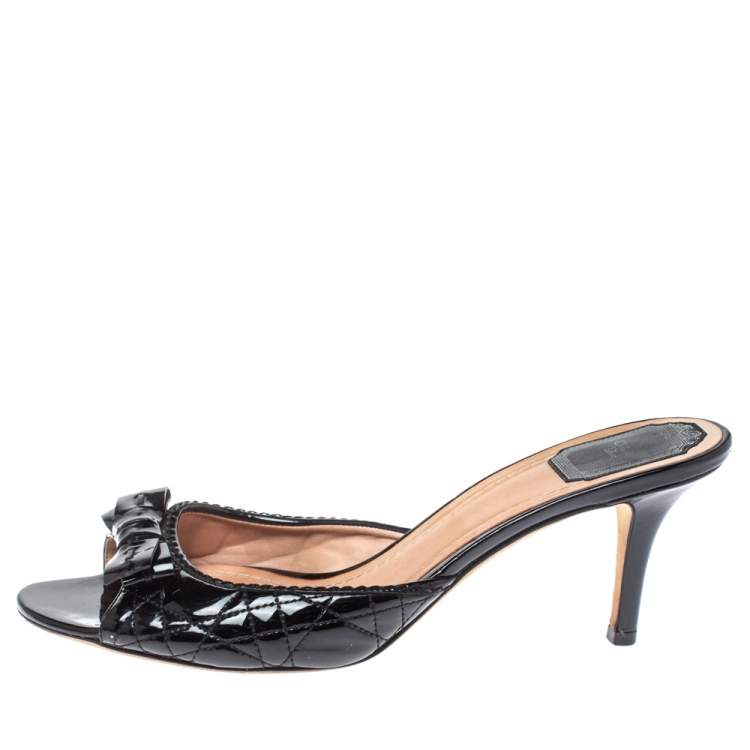 Pre Owned Dior Black Cannage Patent Leather Bow Slide Sandals Size 41