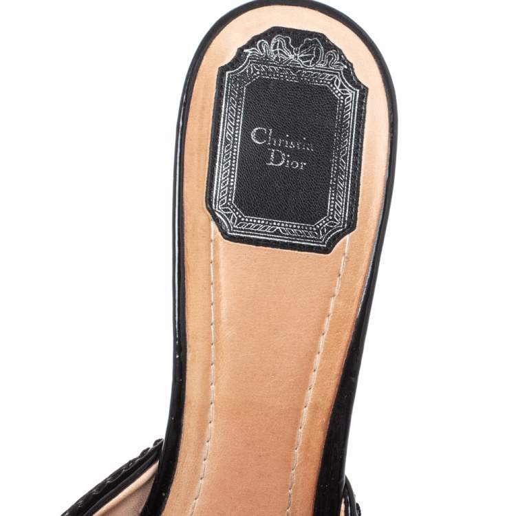 Pre Owned Dior Black Cannage Patent Leather Bow Slide Sandals Size 41