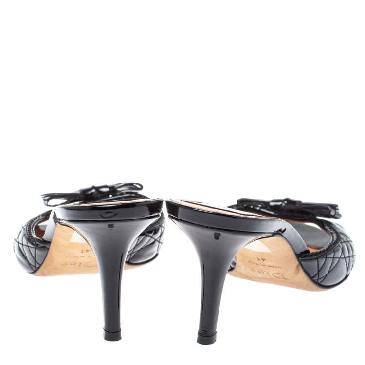 Pre Owned Dior Black Cannage Patent Leather Bow Slide Sandals Size 41