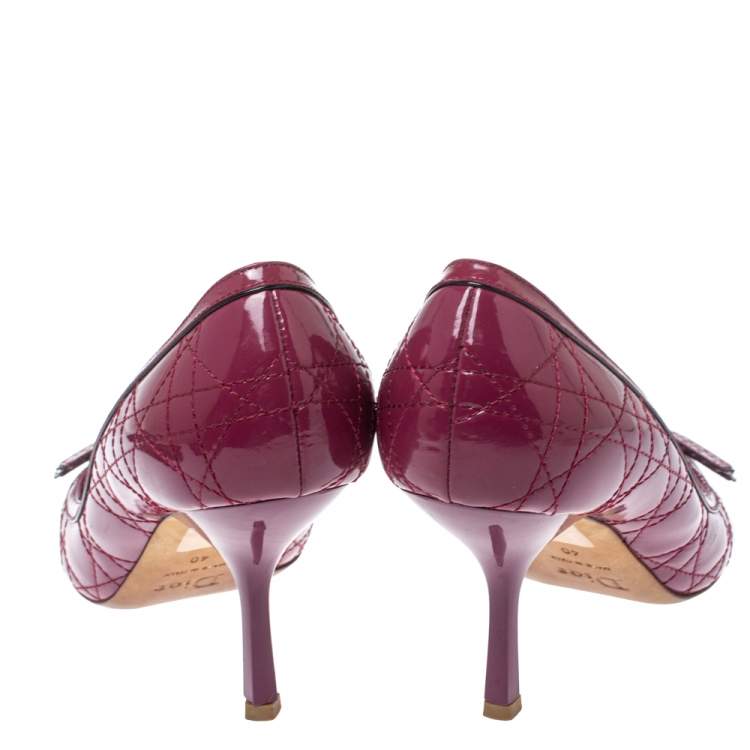 Pre Owned Dior Fuchsia Cannage Patent Leather Bow Peep Toe Pumps Size 40