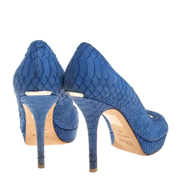Pre Owned Dior Blue Python Peep Toe Platform Pumps Size 39