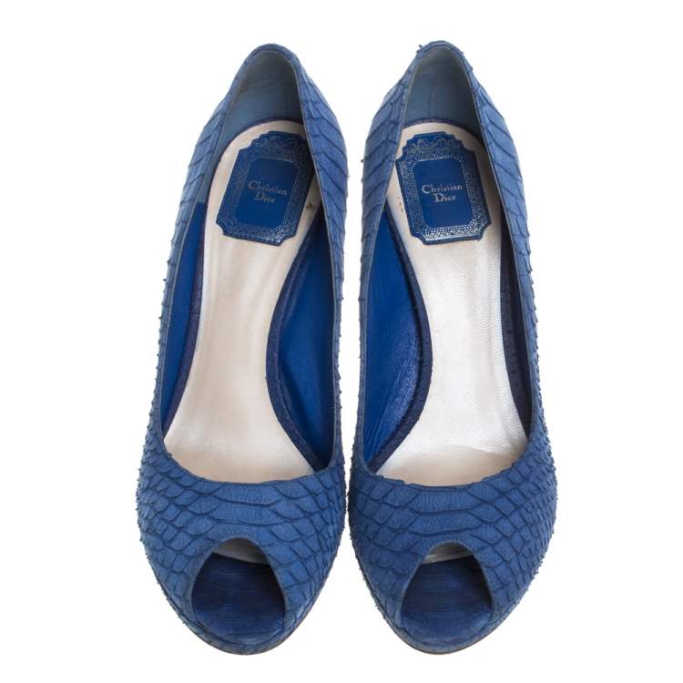 Pre Owned Dior Blue Python Peep Toe Platform Pumps Size 39