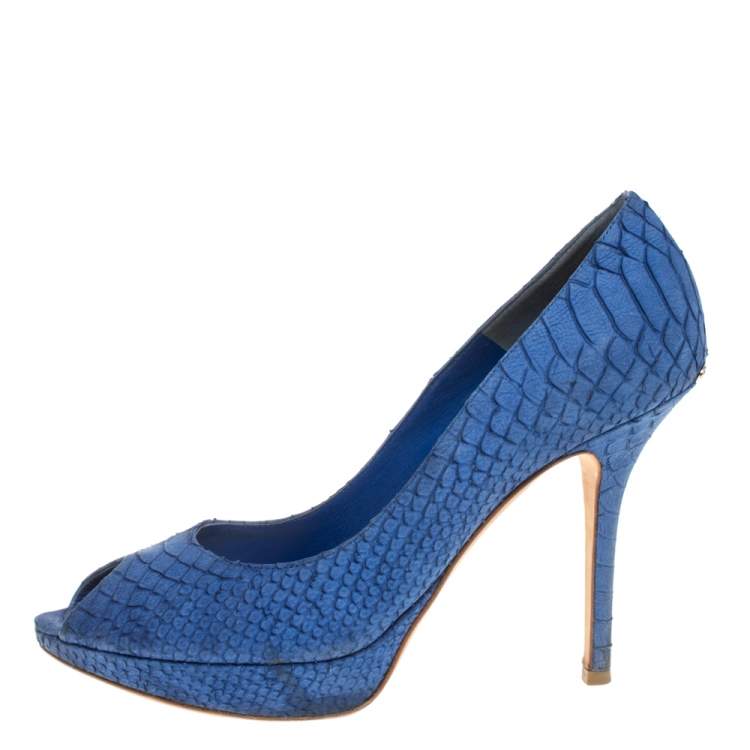 Pre Owned Dior Blue Python Peep Toe Platform Pumps Size 39