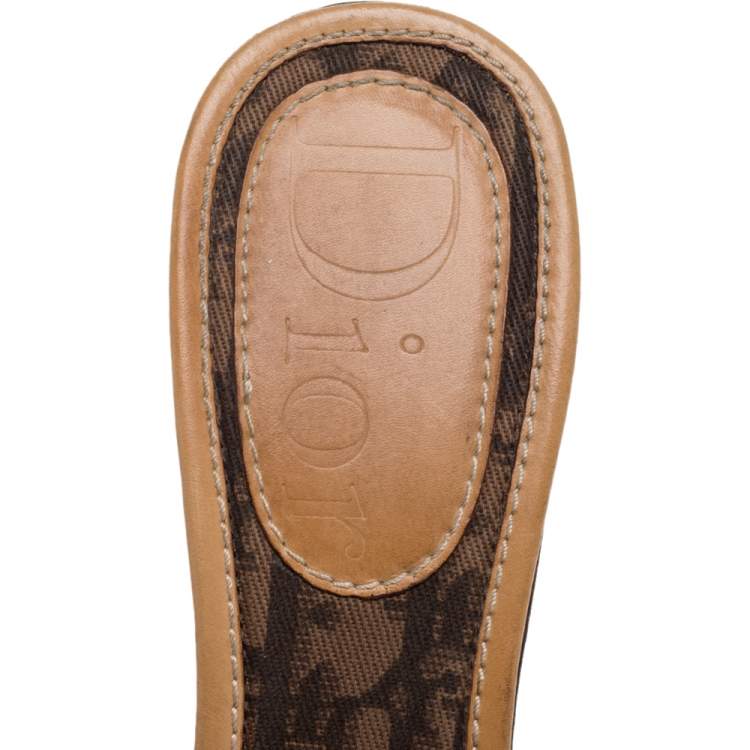 Pre Owned Dior Brown Monogram Canvas And Leather Heart Locket Embellished Slide Sandals Size 37.5