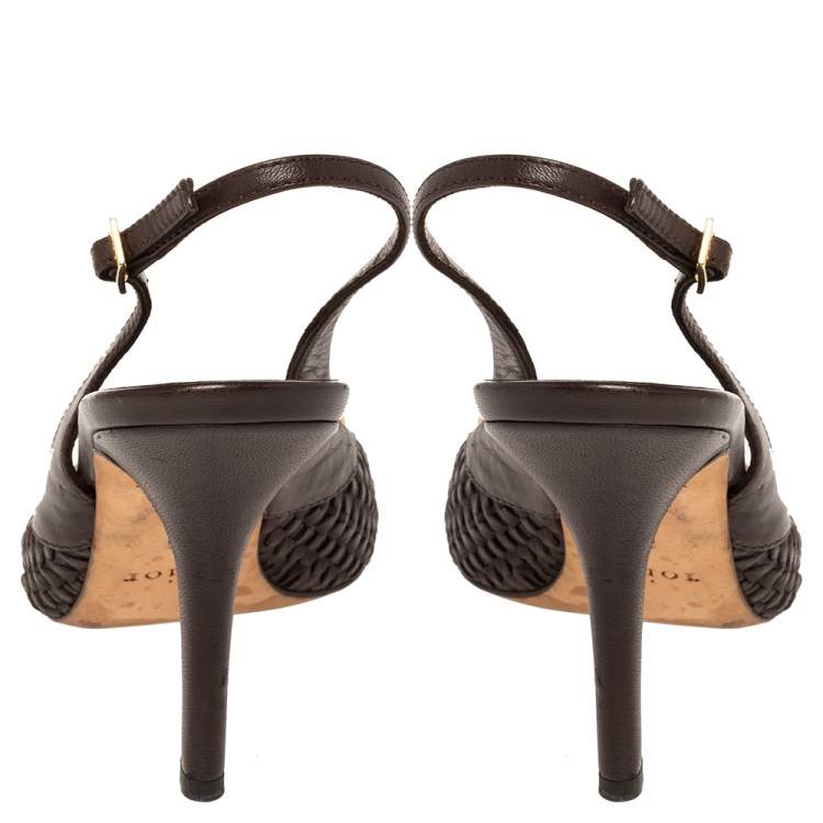 Pre Owned Dior Brown Woven Leather Bow Knot Slingback Sandals Size 38