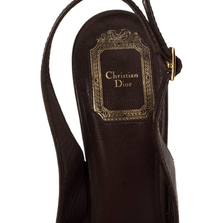Pre Owned Dior Brown Woven Leather Bow Knot Slingback Sandals Size 38