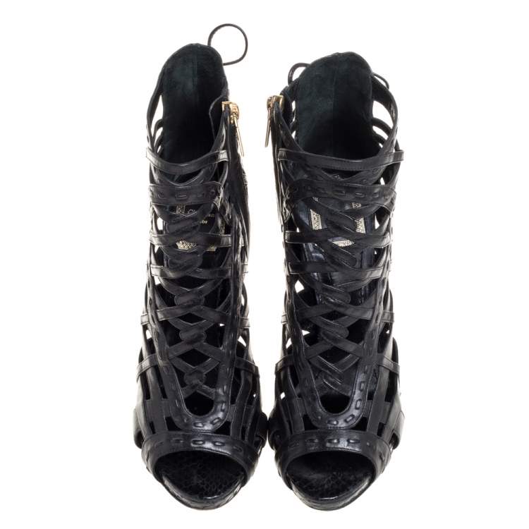 Pre Owned Dior Black Leather Gladiator Ankle Boots Size 38