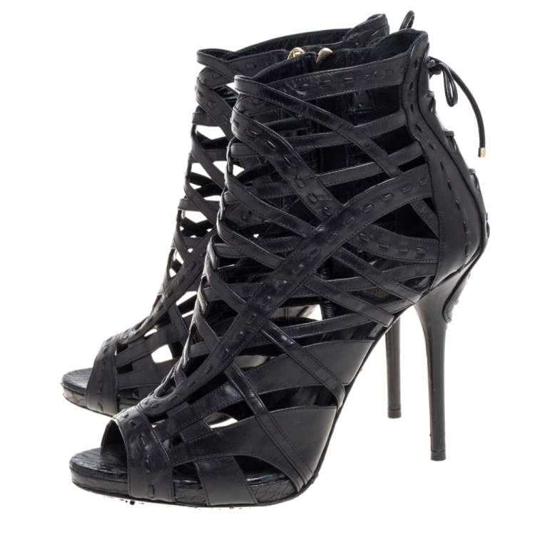 Pre Owned Dior Black Leather Gladiator Ankle Boots Size 38