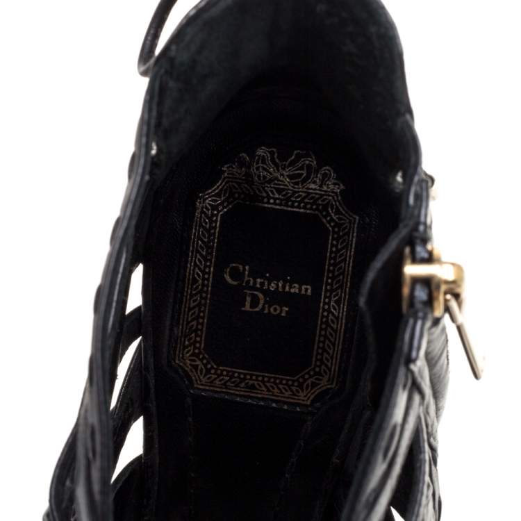 Pre Owned Dior Black Leather Gladiator Ankle Boots Size 38