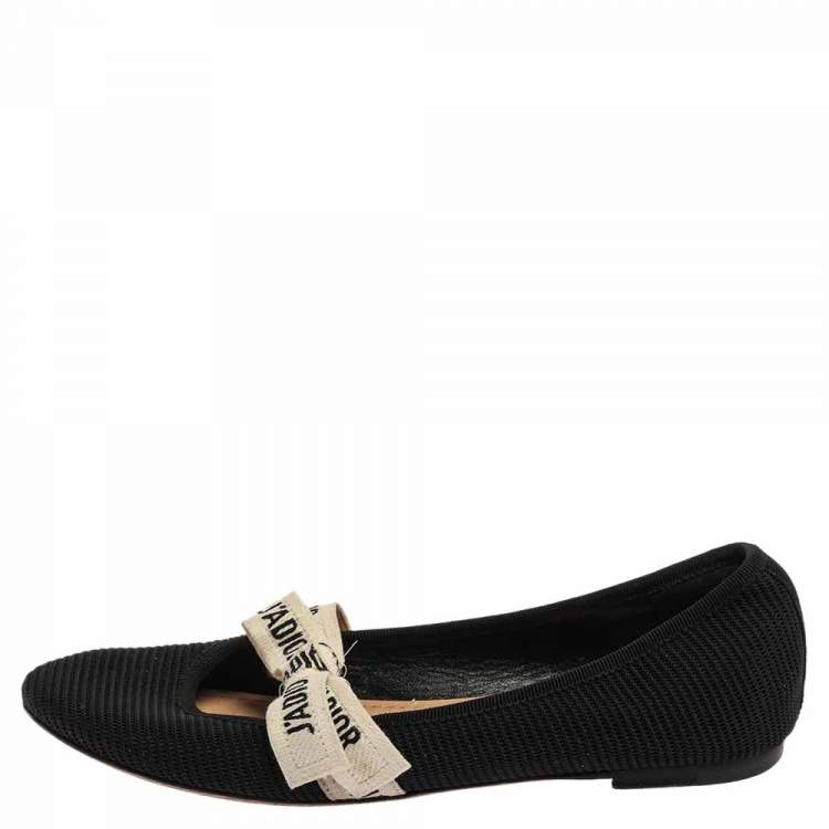 Pre Owned Dior Black Fabric Embroidered Miss J'adior Ballet Flats Size 36