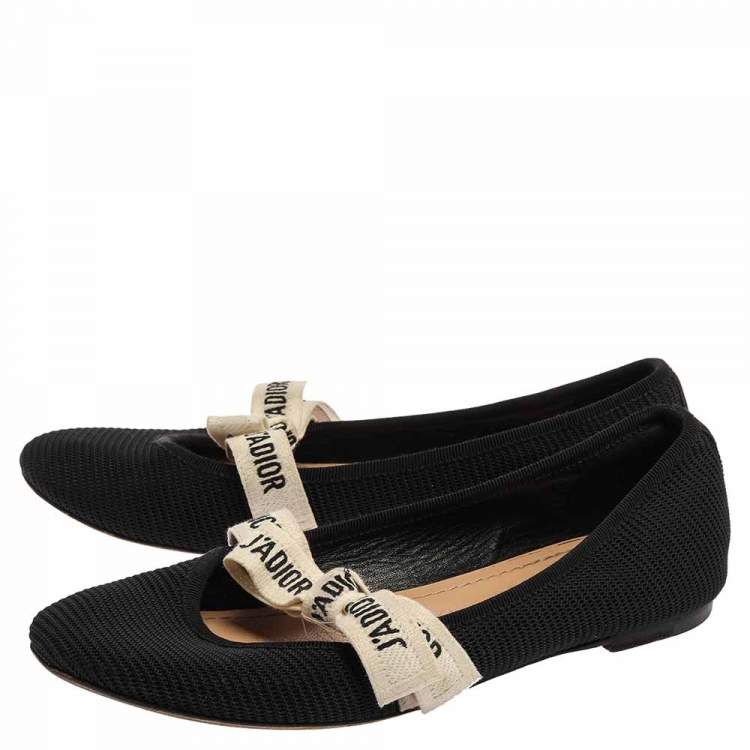 Pre Owned Dior Black Fabric Embroidered Miss J'adior Ballet Flats Size 36
