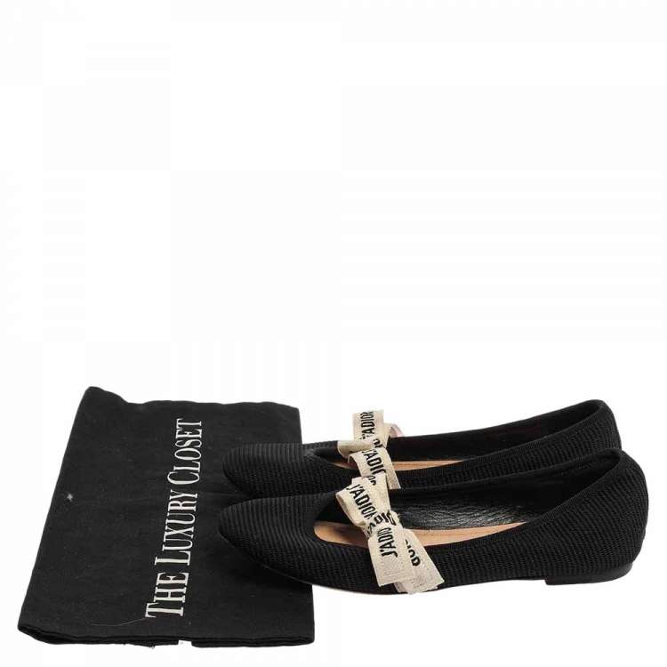 Pre Owned Dior Black Fabric Embroidered Miss J'adior Ballet Flats Size 36