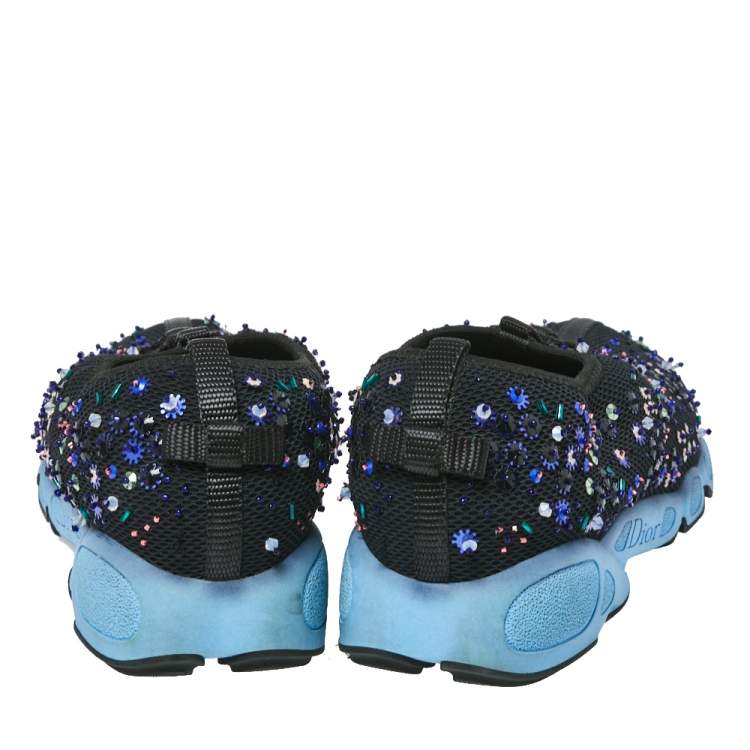 Pre Owned Dior Black Mesh Fusion Crystal Embellished Slip On Sneakers Size 38