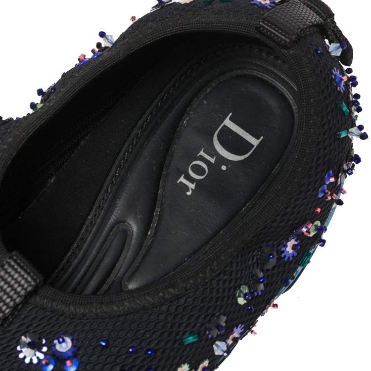 Pre Owned Dior Black Mesh Fusion Crystal Embellished Slip On Sneakers Size 38